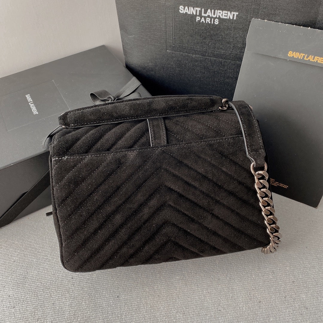 Saint Laurent College Tassel 24 in Black Suede Silver Hardware Bag