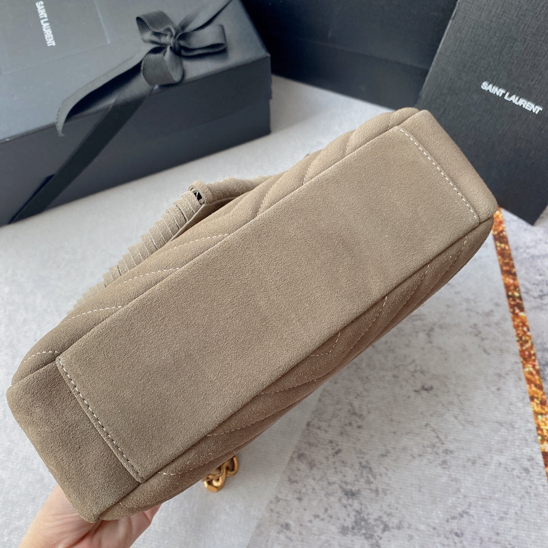 Saint Laurent College Tassel 24 in Light Fawn Suede Gold Hardware Bag