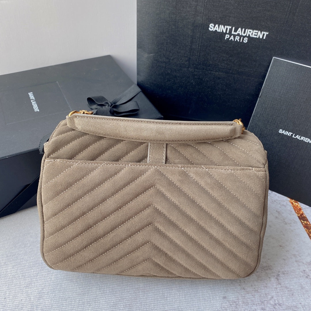 Saint Laurent College Tassel 24 in Light Fawn Suede Gold Hardware Bag