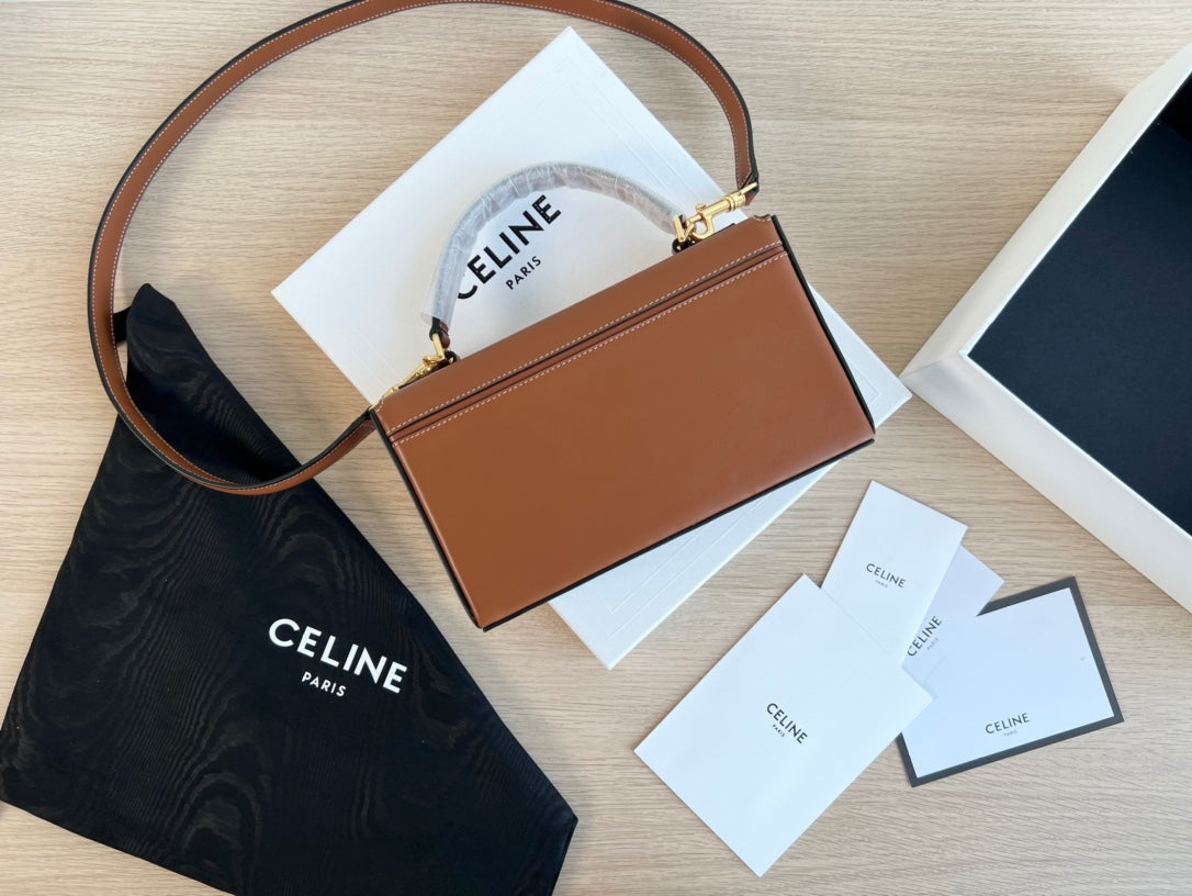 Celine Box Triphome 22 Cinnamon Brown Calfskin Bag