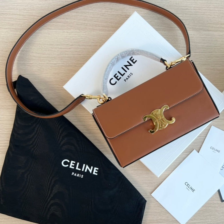 Celine Box Triphome 22 Cinnamon Brown Calfskin Bag