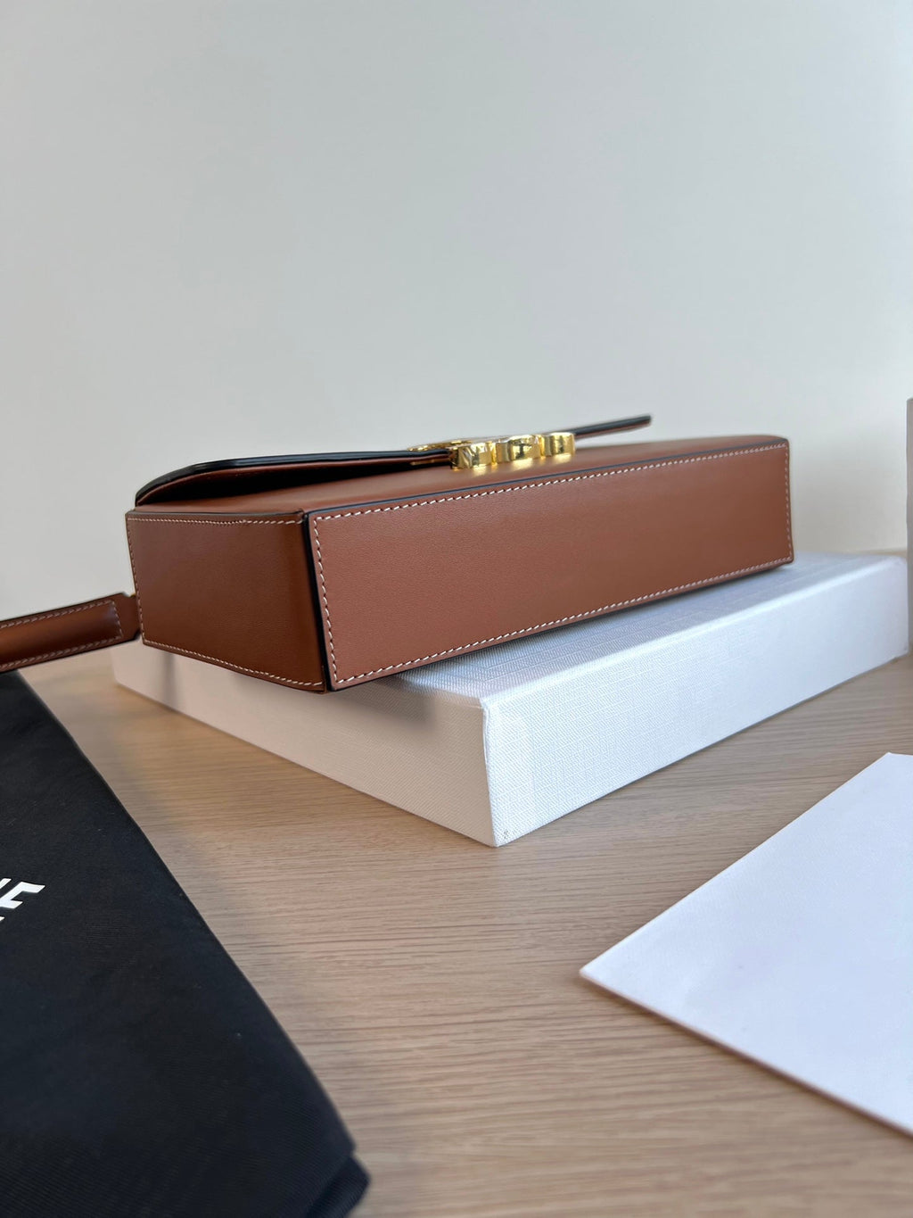Celine Box Triphome 22 Cinnamon Brown Calfskin Bag