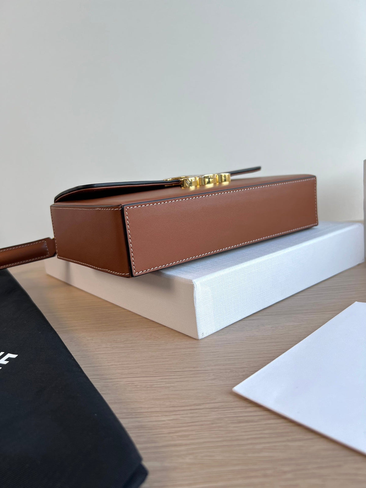 Celine Box Triphome 22 Cinnamon Brown Calfskin Bag