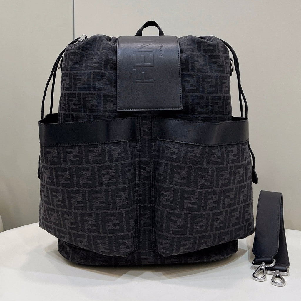 Fendi Strike Large 46 Ff Black Jacquard Fabric Backpack