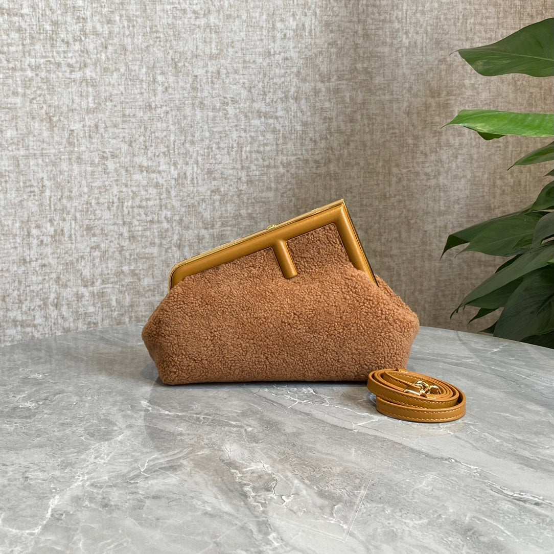 Fendi First Mini 26 Bag in Cider Brown Wool with Gold Hardware