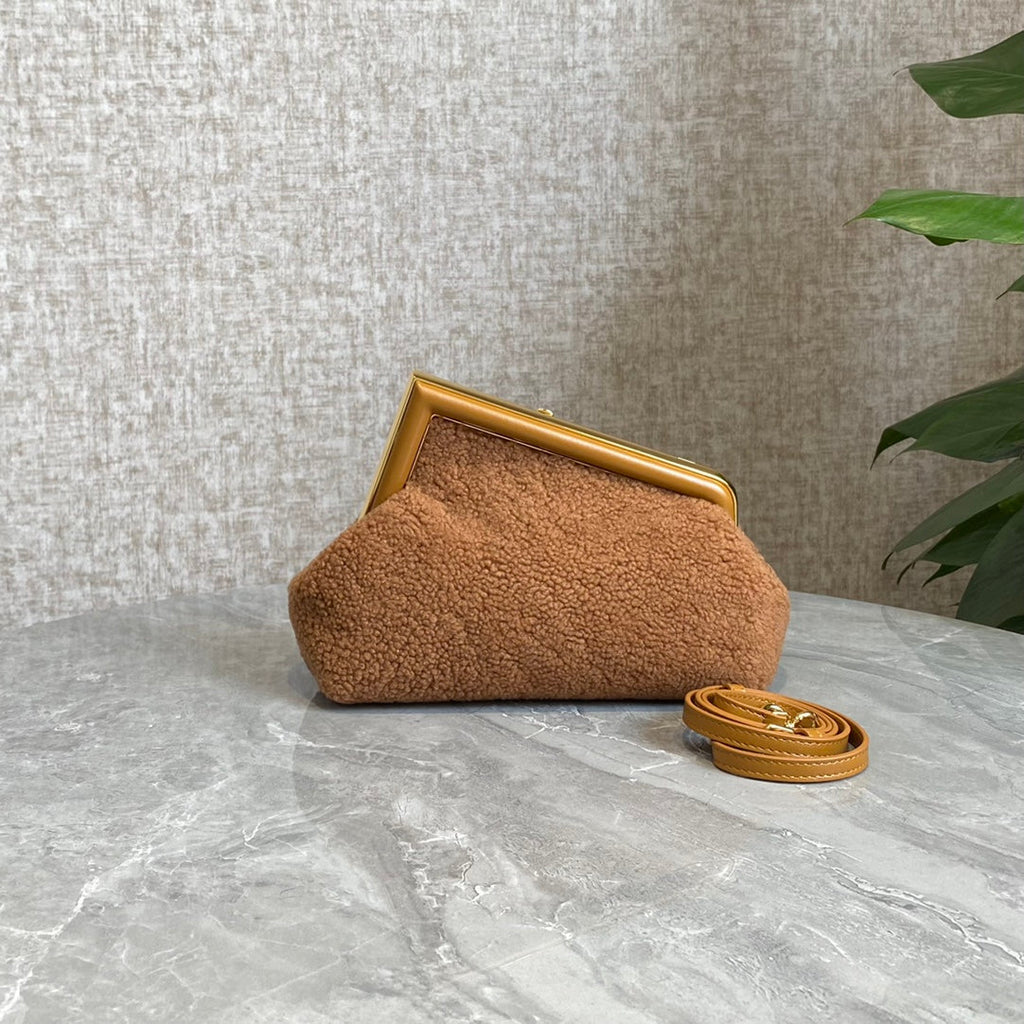 Fendi First Mini 26 Bag in Cider Brown Wool with Gold Hardware