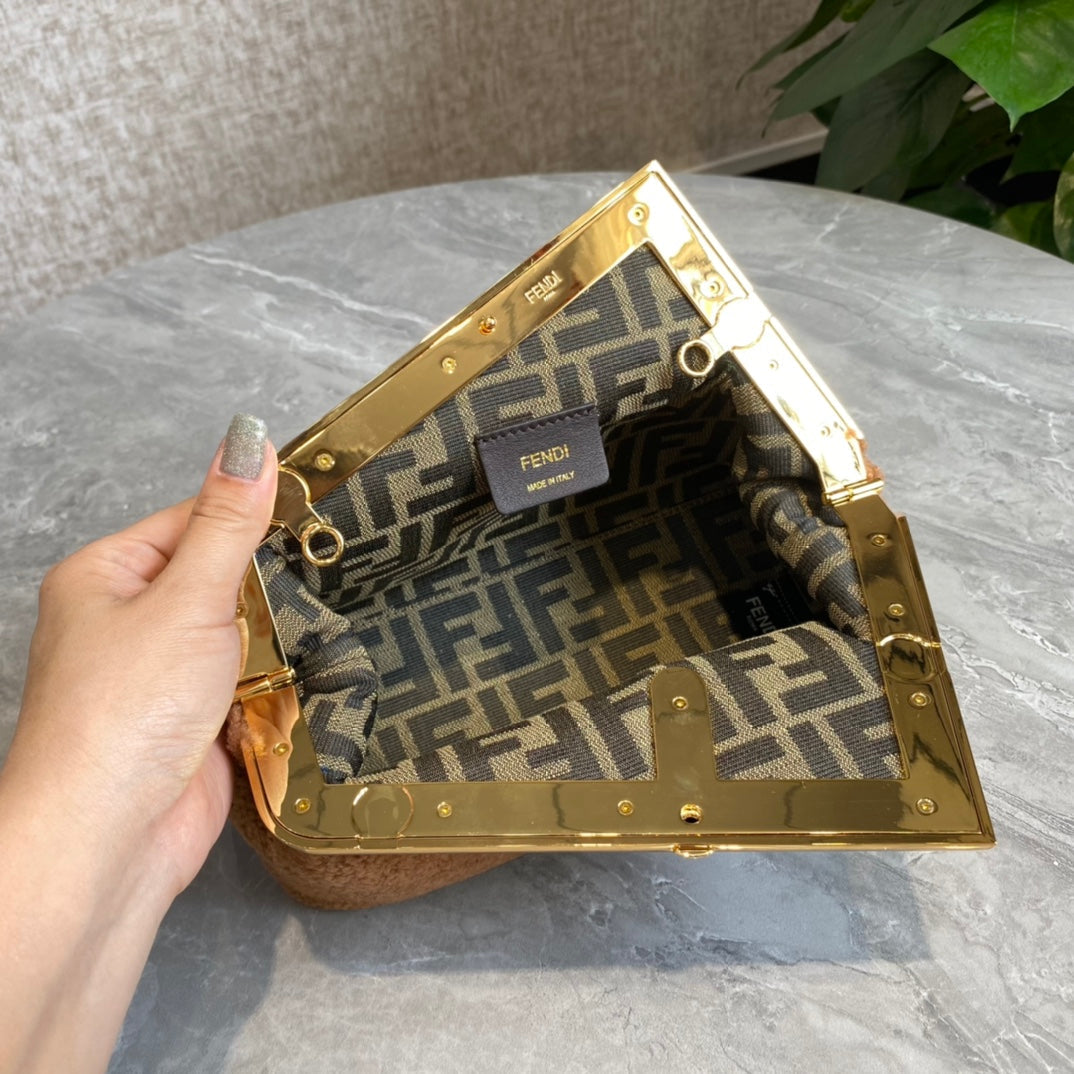 Fendi First Mini 26 Bag in Cider Brown Wool with Gold Hardware