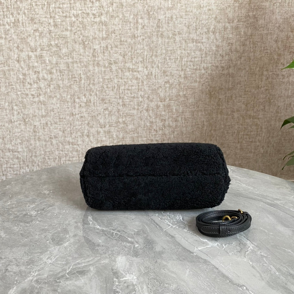 Fendi First Mini 26 Bag in Black Wool with Gold Hardware