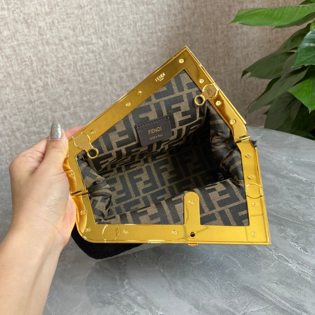 Fendi First Mini 26 Bag in Black Wool with Gold Hardware