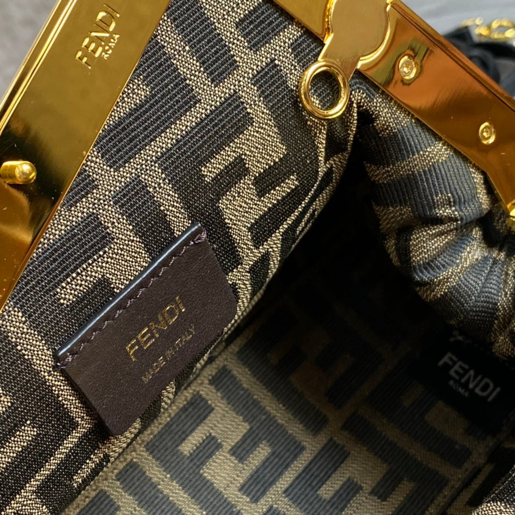 Fendi First Mini 26 Bag in Black Wool with Gold Hardware
