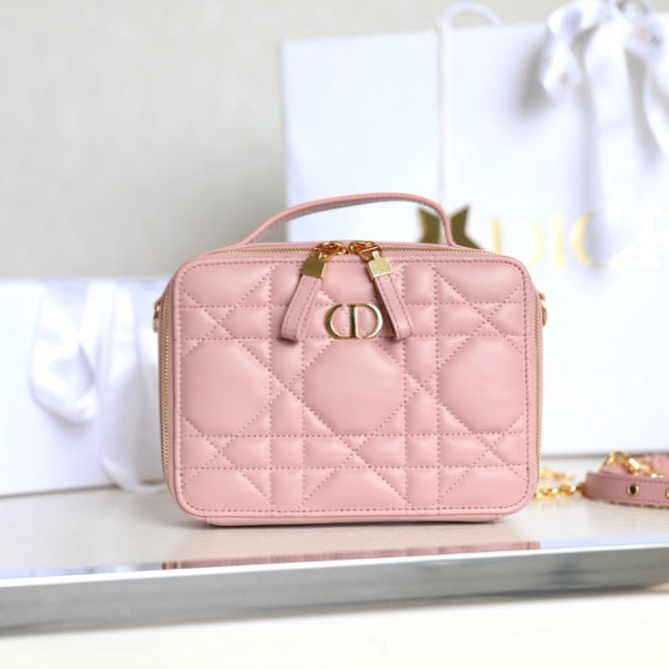 Dior Caro Box Bag 19 in Light Pink Calfskin
