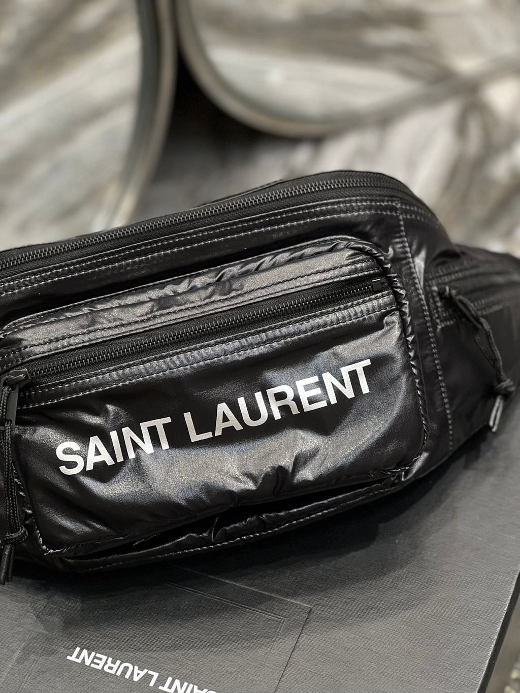 Saint Laurent Crossbody Bag 24 in Black Polished Nylon