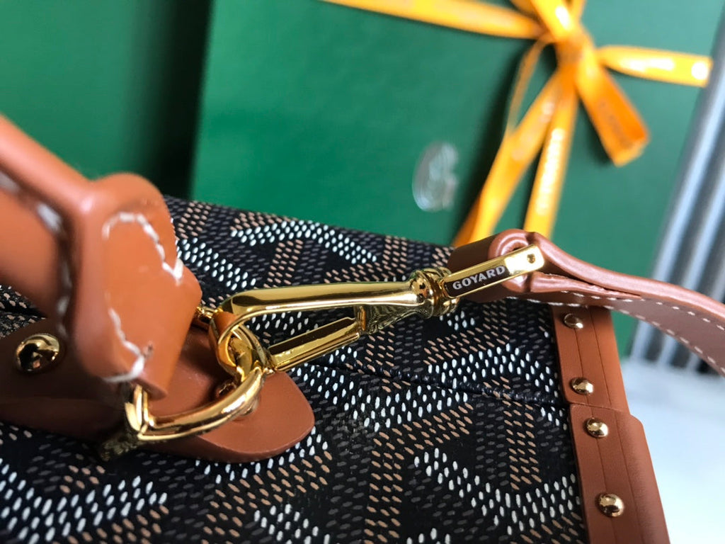 Goyard Grand Hôtel Trunk Bag 24 in Black Goyardine Canvas and Tan Calfskin