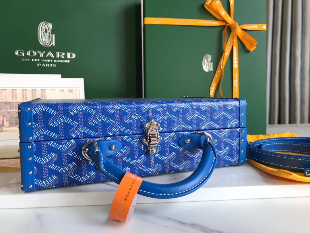 Goyard Grand Hôtel Trunk Bag 24 in Blue Goyardine Canvas and Calfskin