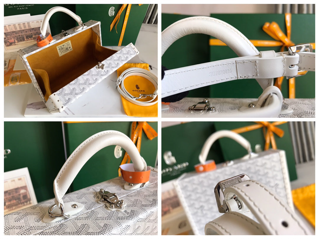 Goyard Grand Hôtel Trunk Bag 24 in White Goyardine Canvas and Calfskin