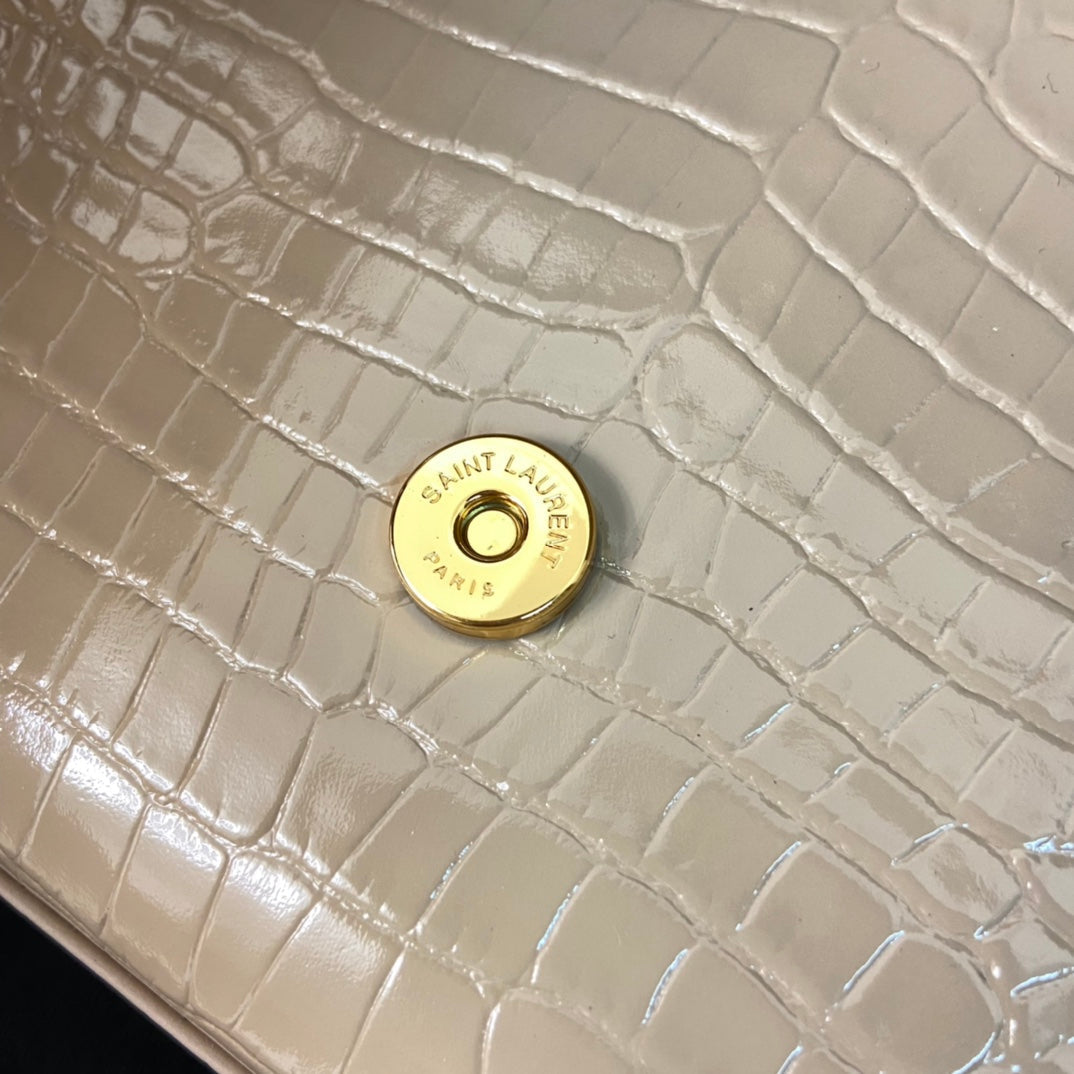 Saint Laurent Kate Tassel 24 Crocodile Pattern Calfskin Beige Cream with Gold Logo Bag