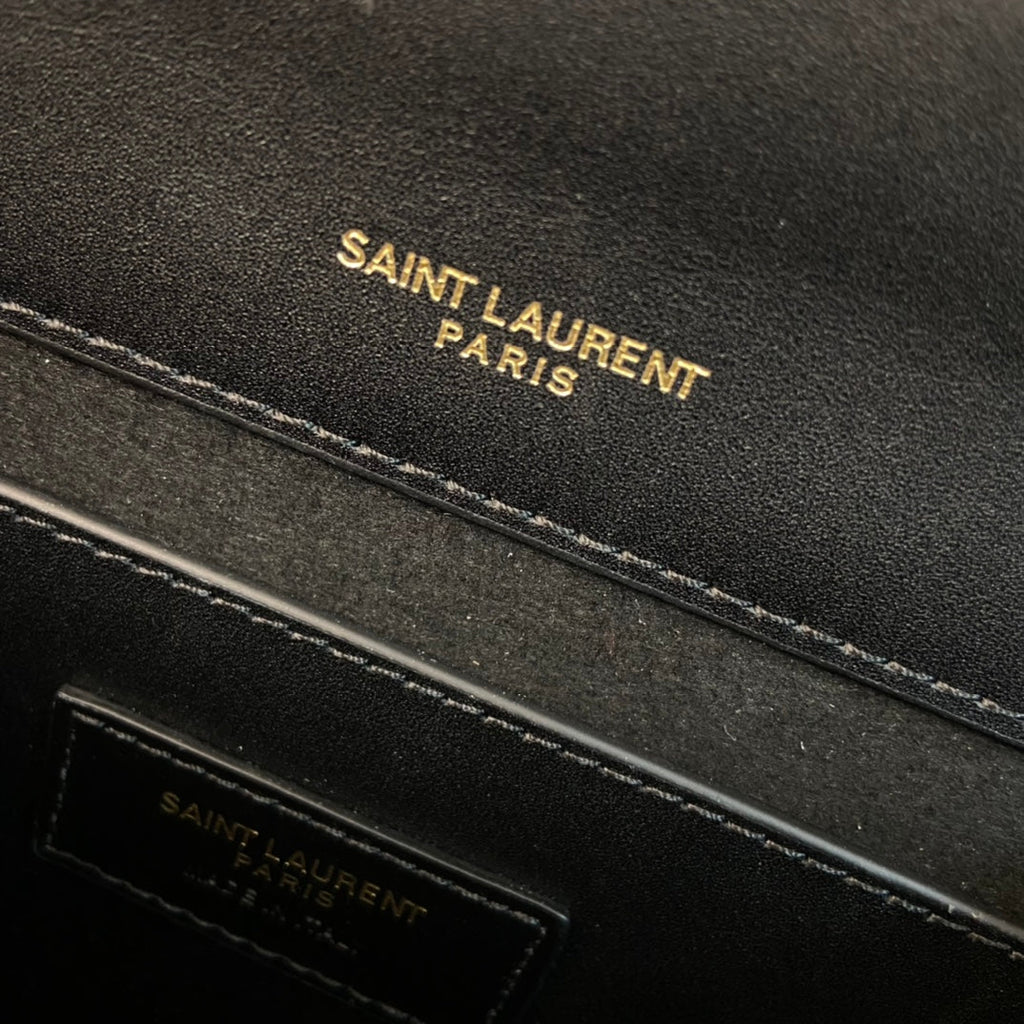 Saint Laurent Kate Tassel 24 Black Calfskin with Gold Logo Bag