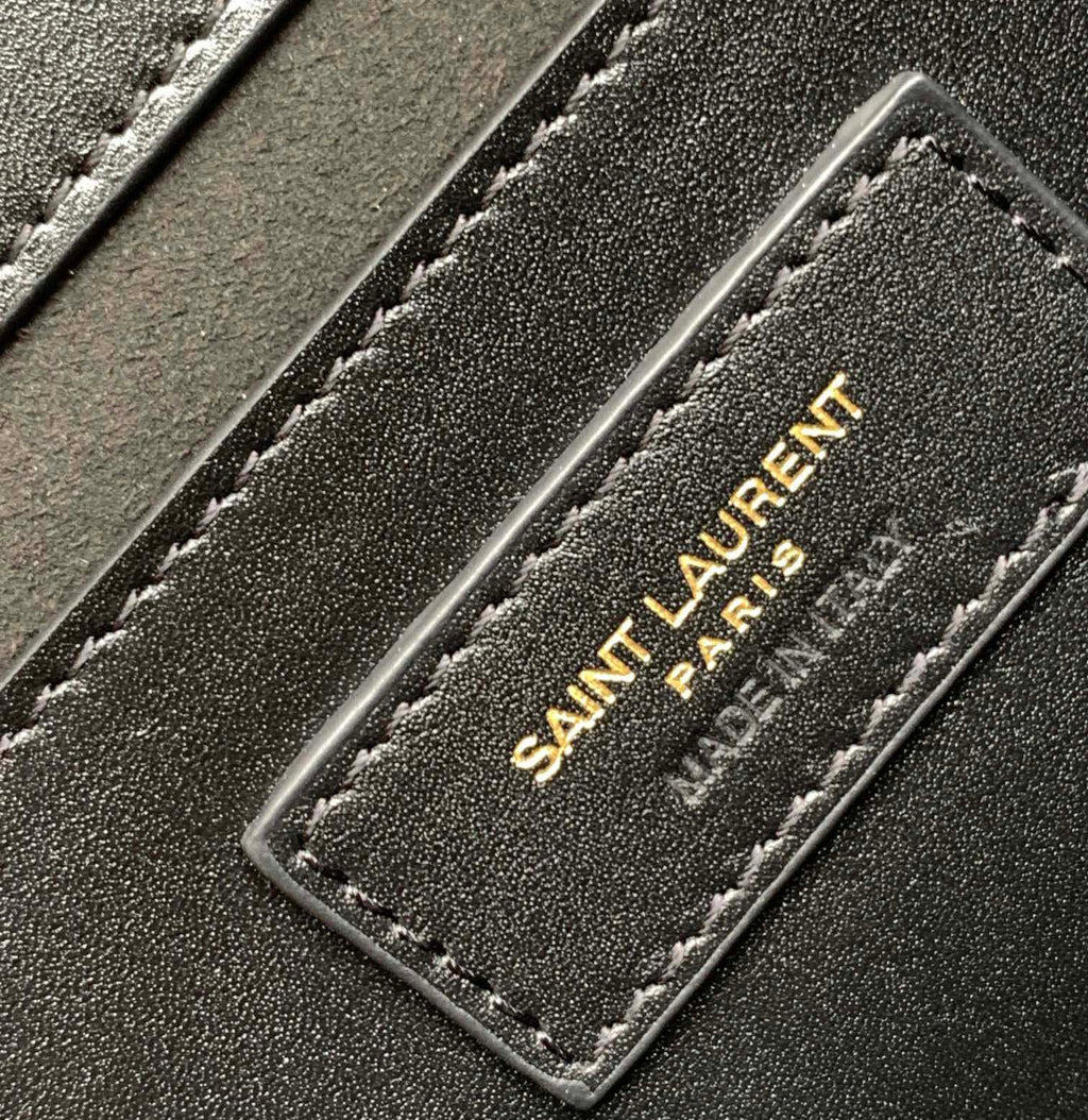 Saint Laurent Kate Tassel 24 Black Calfskin with Gold Logo Bag