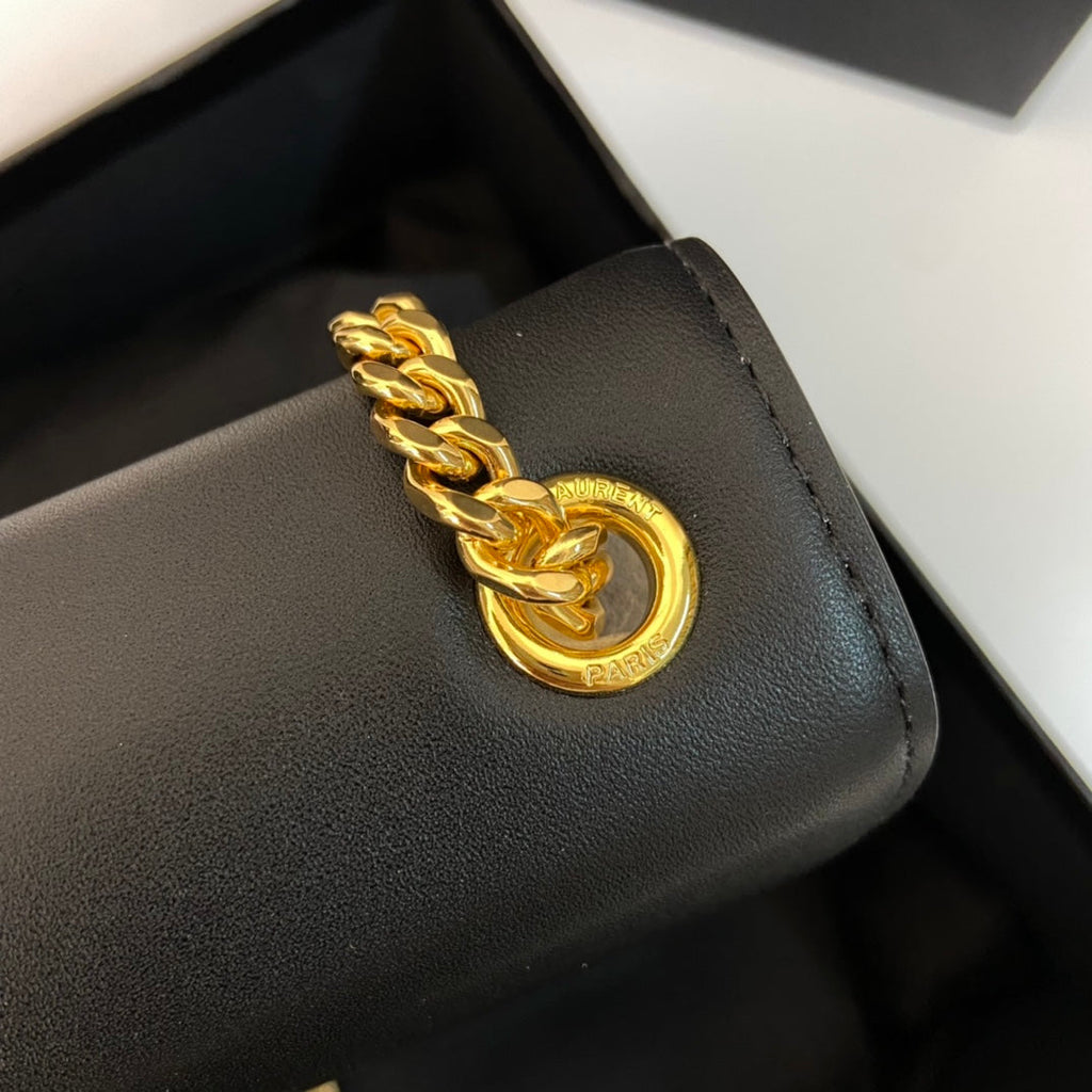 Saint Laurent Kate Tassel 24 Black Calfskin with Gold Logo Bag