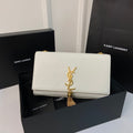Saint Laurent Kate Tassel 24 White Calfskin with Gold Logo Bag