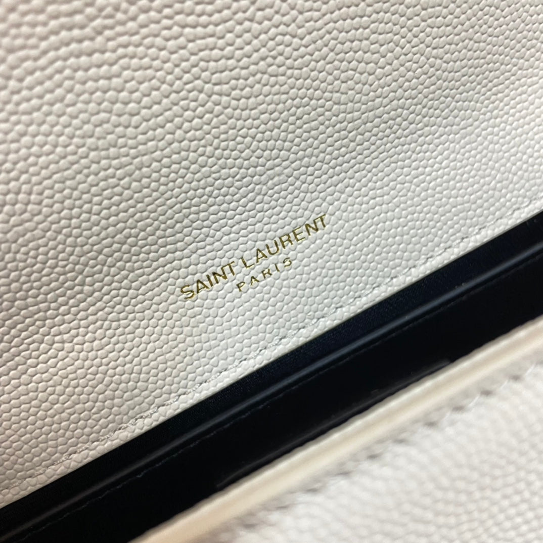 Saint Laurent Kate Tassel 24 White Calfskin with Gold Logo Bag