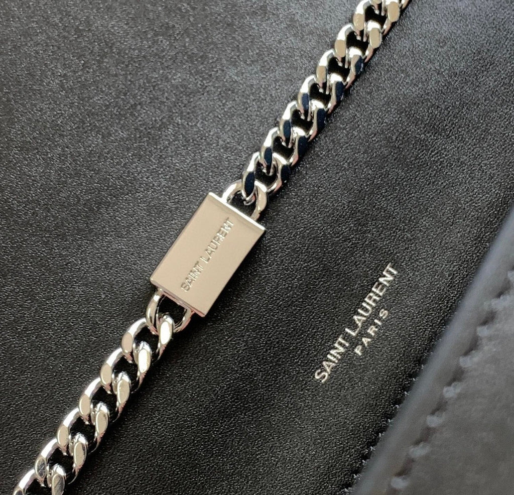 Saint Laurent Kate Tassel 24 Black Calfskin with Silver Logo Bag