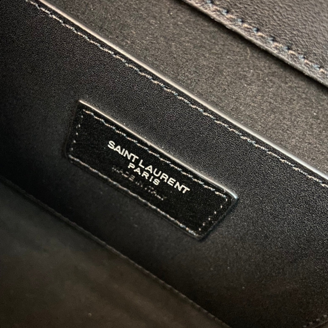 Saint Laurent Kate Tassel 24 Black Calfskin with Silver Logo Bag