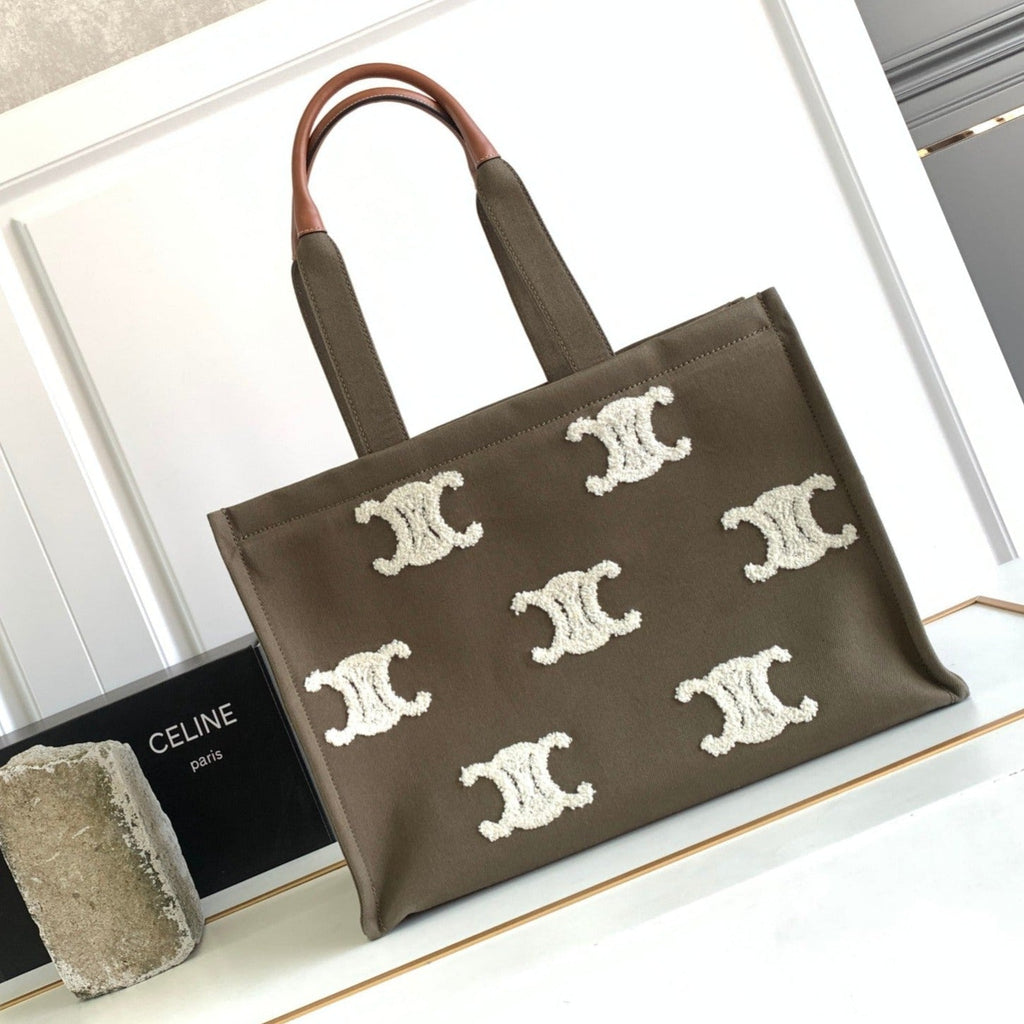 Celine Dark Brown 41 Canvas Tote Logo Letter