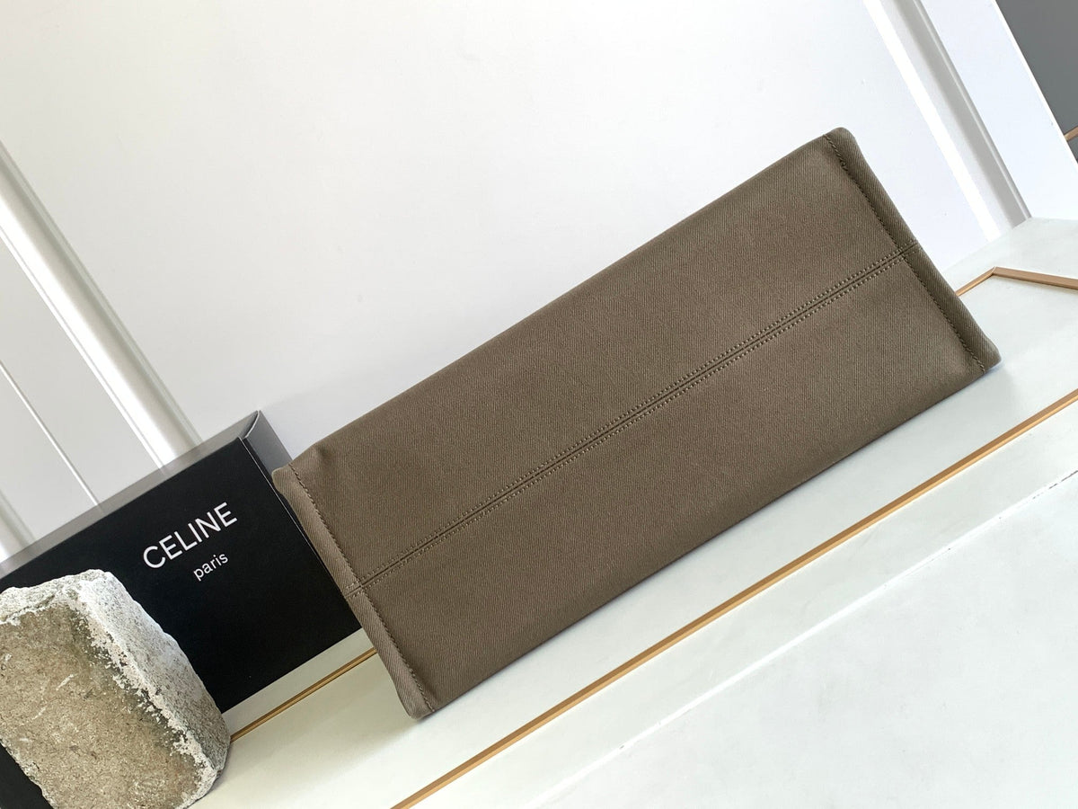Celine Dark Brown 41 Canvas Tote Logo Letter