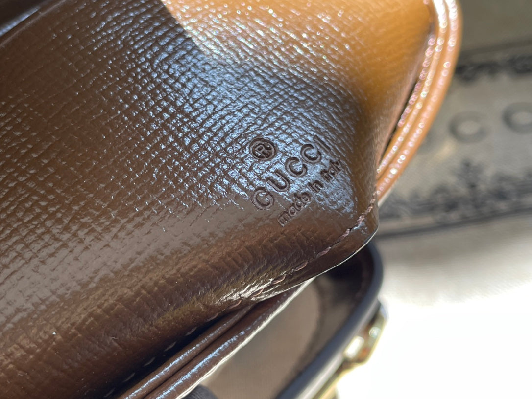 Gucci 12 Horsebit 1955 Super Mini Bag Beige Canvas and Ebony Calfskin