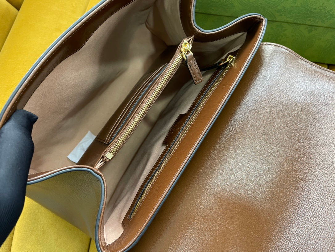 Gucci Horsebit 1955 Small 29 Bag Beige Canvas and Light Brown Calfskin