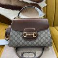 Gucci Horsebit 1955 Small 29 Bag Beige Canvas and Light Brown Calfskin