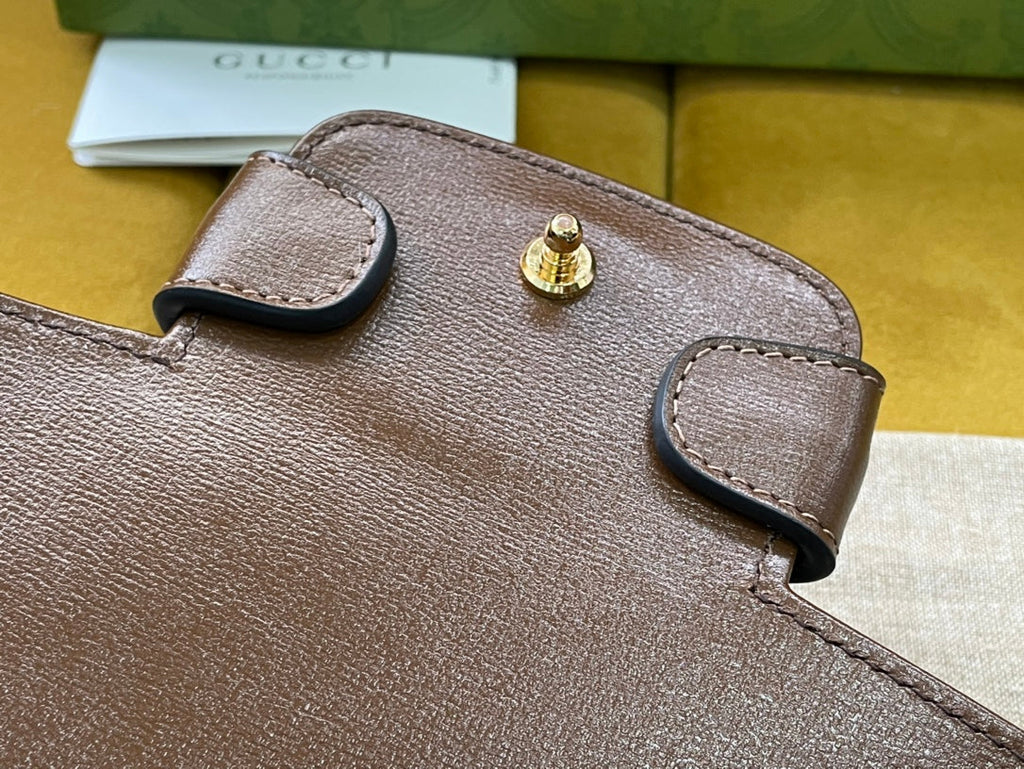 Gucci Horsebit 1955 Small 29 Bag Beige Canvas and Light Brown Calfskin