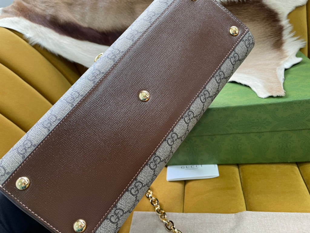 Gucci Horsebit 1955 Small 29 Bag Beige Canvas and Light Brown Calfskin