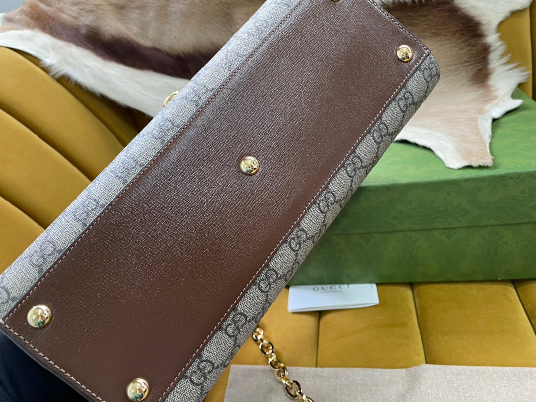 Gucci Horsebit 1955 Small 29 Bag Beige Canvas and Light Brown Calfskin
