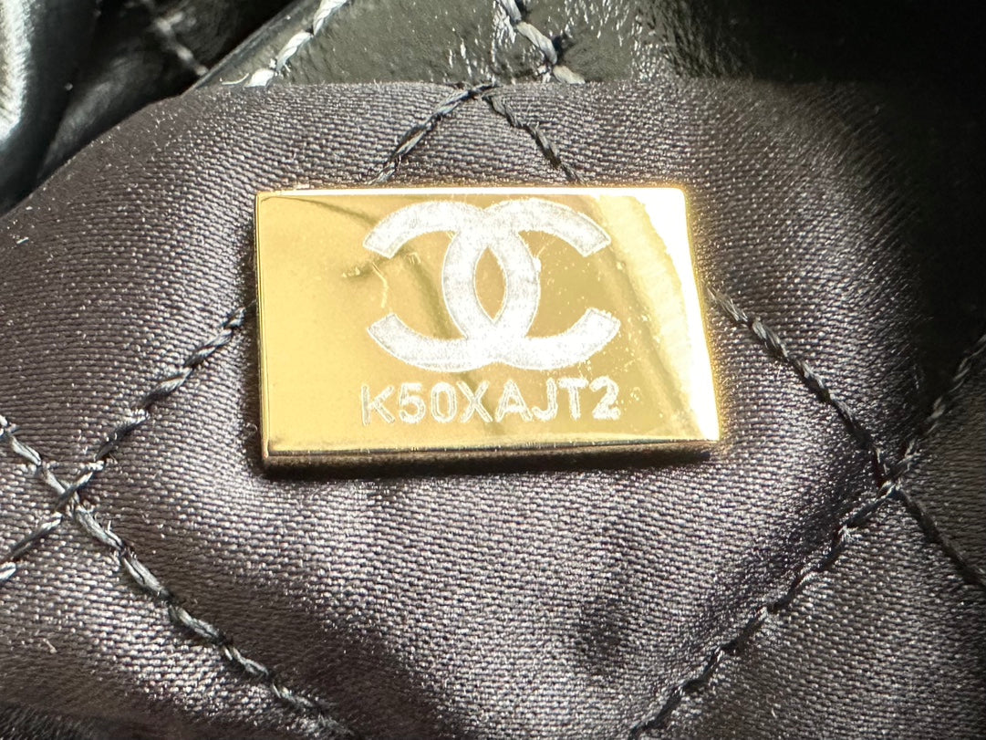 Chanel Large 42 Handbag in Black Shiny Calfskin Gold Hardware