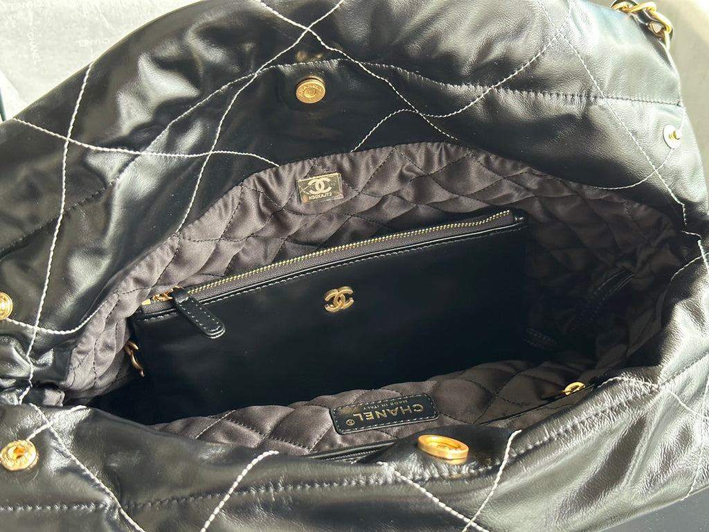 Chanel Medium 37 Handbag in Black Shiny Calfskin Gold Hardware