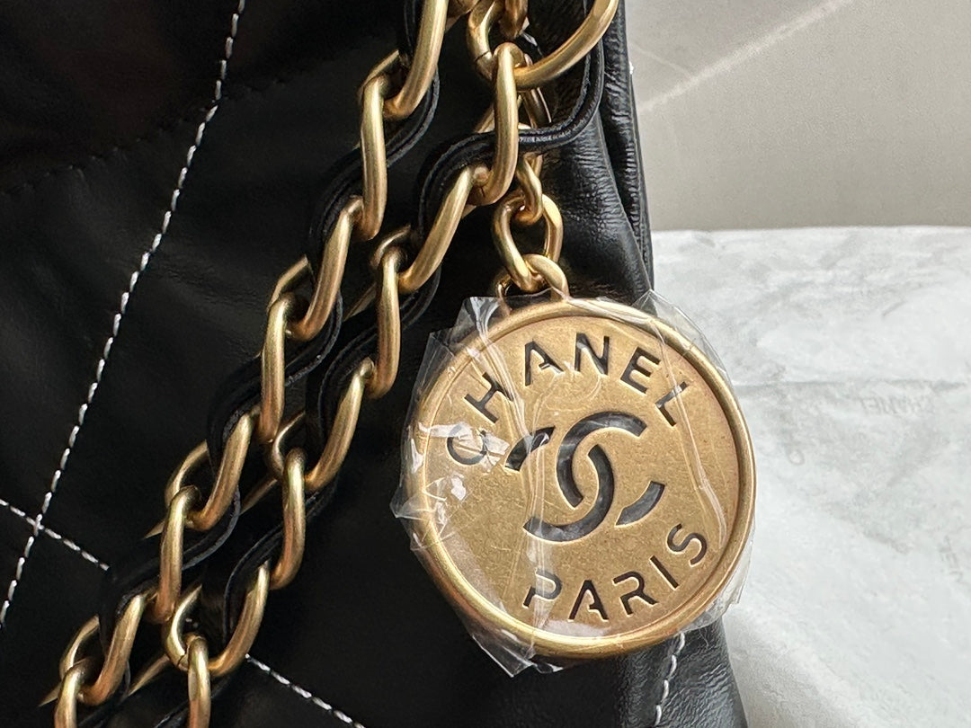 Chanel Medium 37 Handbag in Black Shiny Calfskin Gold Hardware