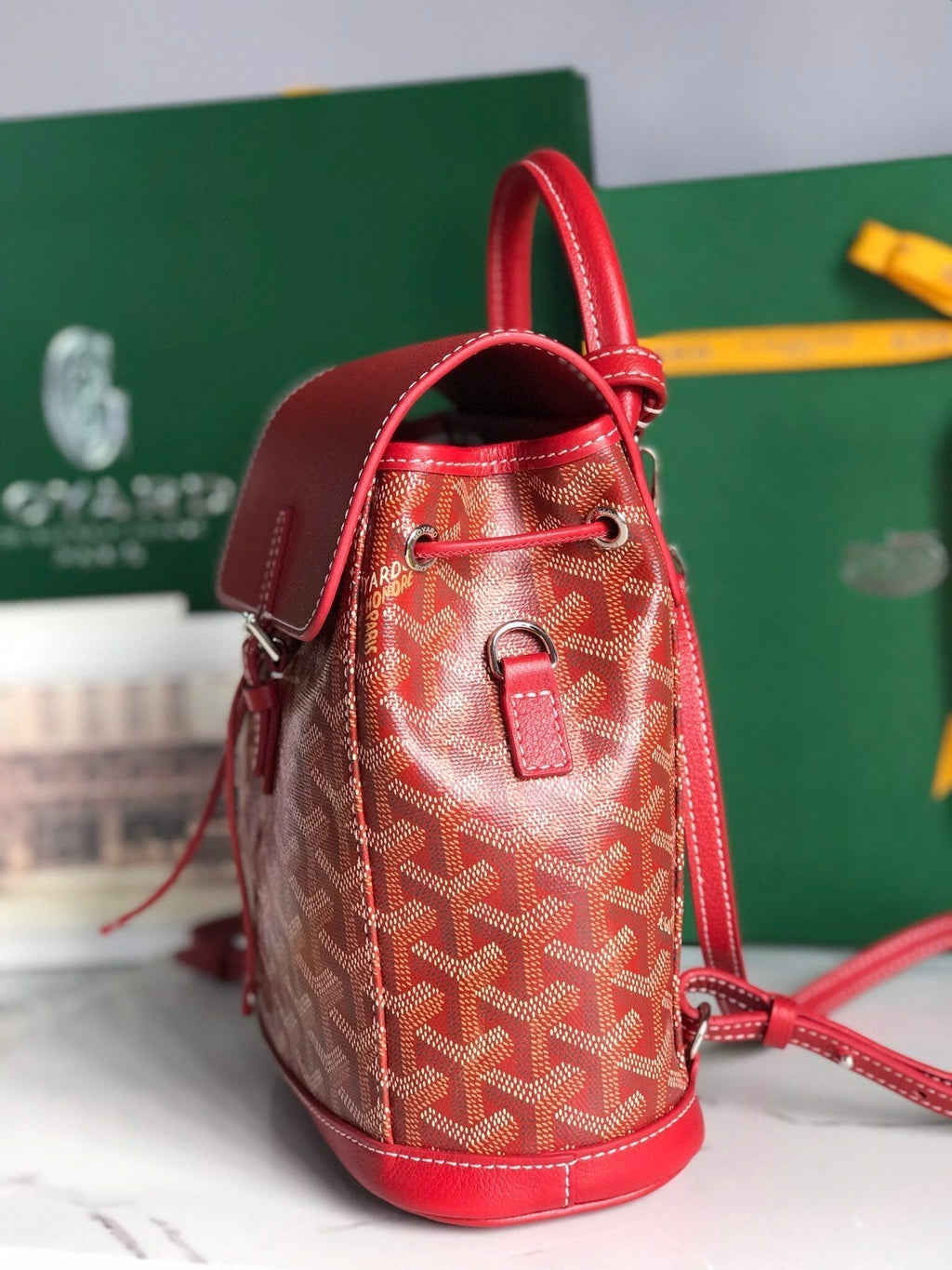 Goyard Alpin Mini Backpack 21 in Classic Red Lambskin and Goyardine Canvas