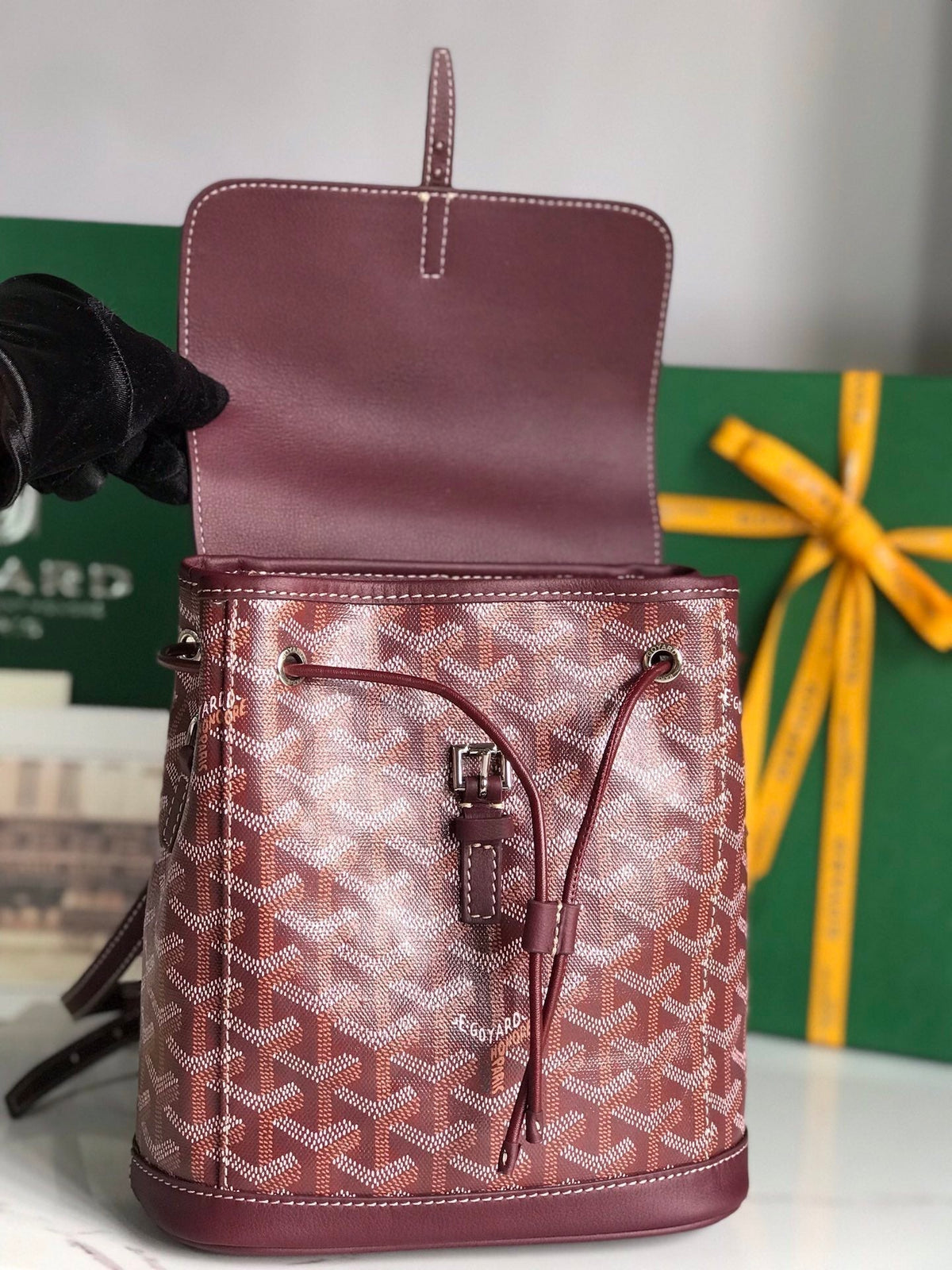 Goyard Alpin Mini Backpack 21 in Wine Red Lambskin and Goyardine Canvas