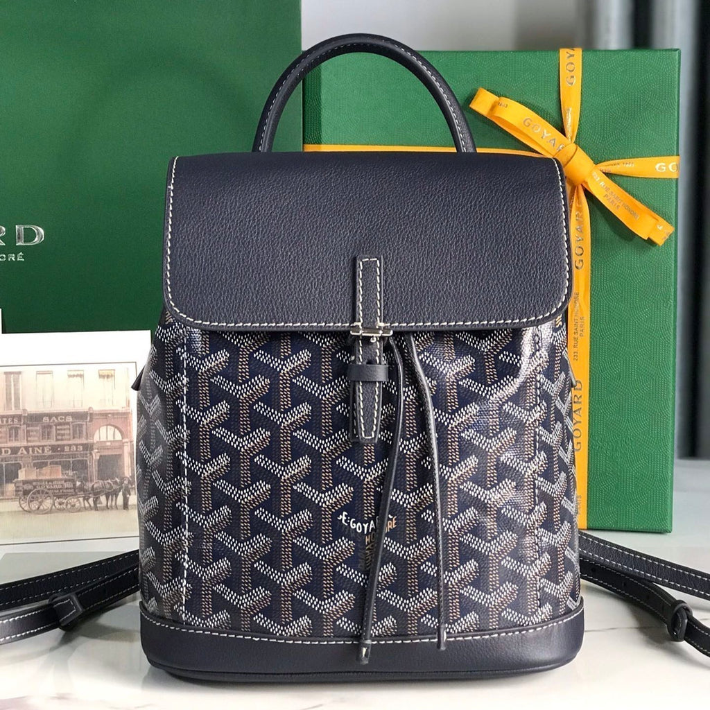 Goyard Alpin Mini Backpack 21 in Navy Blue Lambskin and Goyardine Canvas