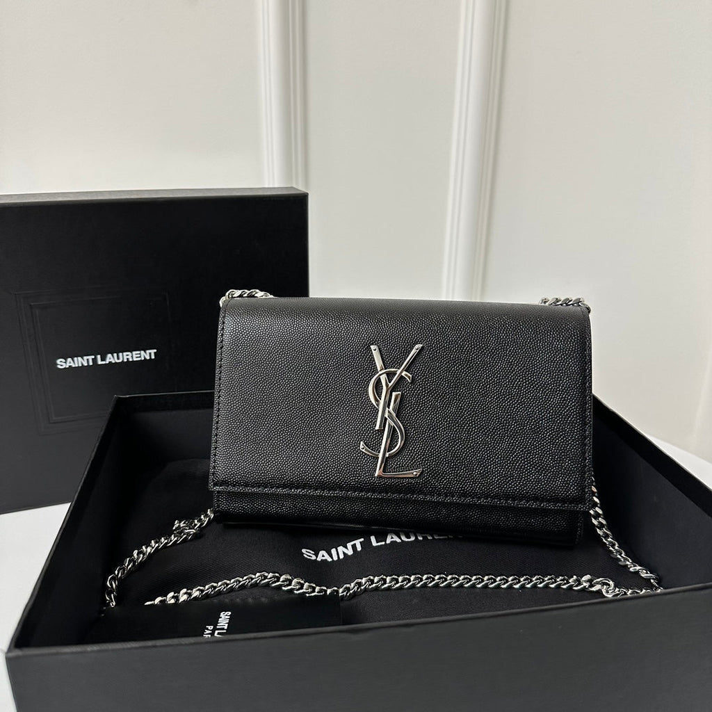 Saint Laurent Kate 20 Small in Calfskin Black with Silver Logo Bag