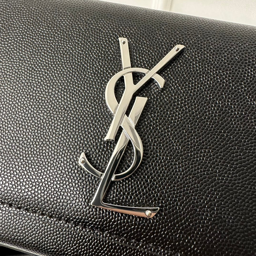 Saint Laurent Kate 20 Small in Calfskin Black with Silver Logo Bag