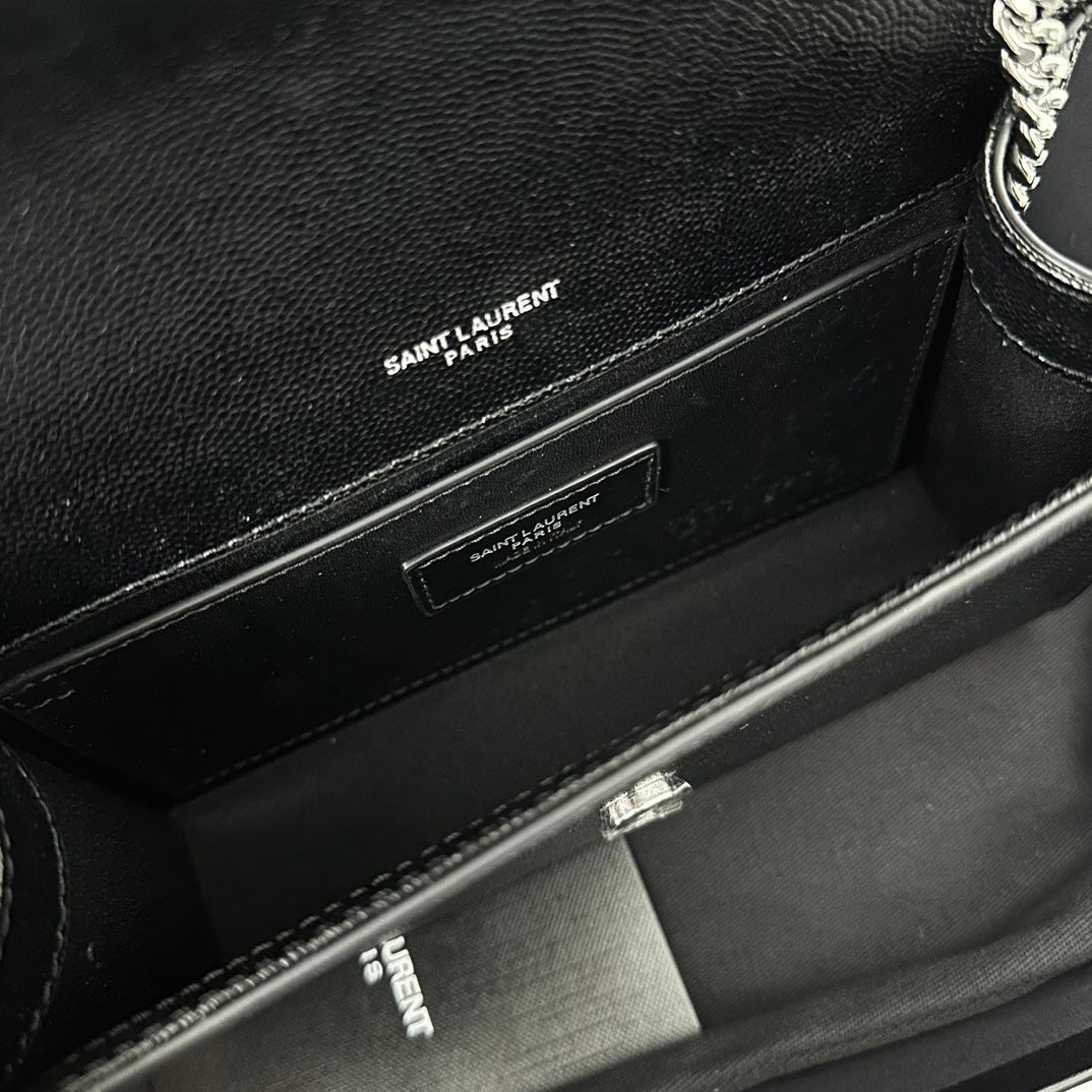 Saint Laurent Kate 20 Small in Calfskin Black with Silver Logo Bag
