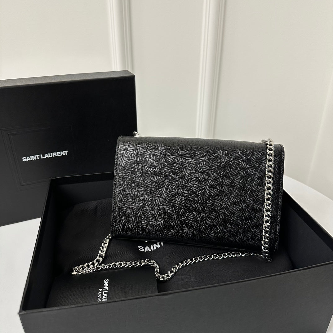 Saint Laurent Kate 20 Small in Calfskin Black with Silver Logo Bag