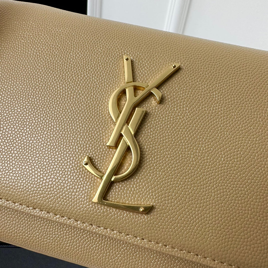 Saint Laurent Kate 20 Small in Calfskin Beige Cream with Gold Logo Bag