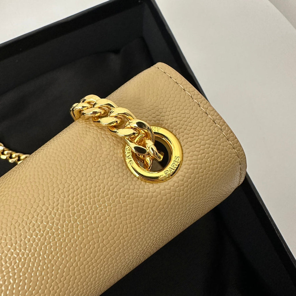 Saint Laurent Kate 20 Small in Calfskin Beige Cream with Gold Logo Bag