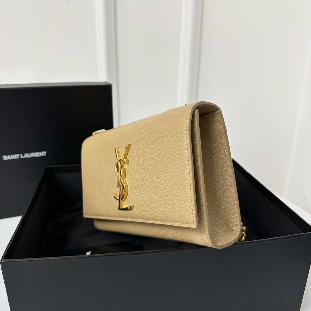 Saint Laurent Kate 20 Small in Calfskin Beige Cream with Gold Logo Bag