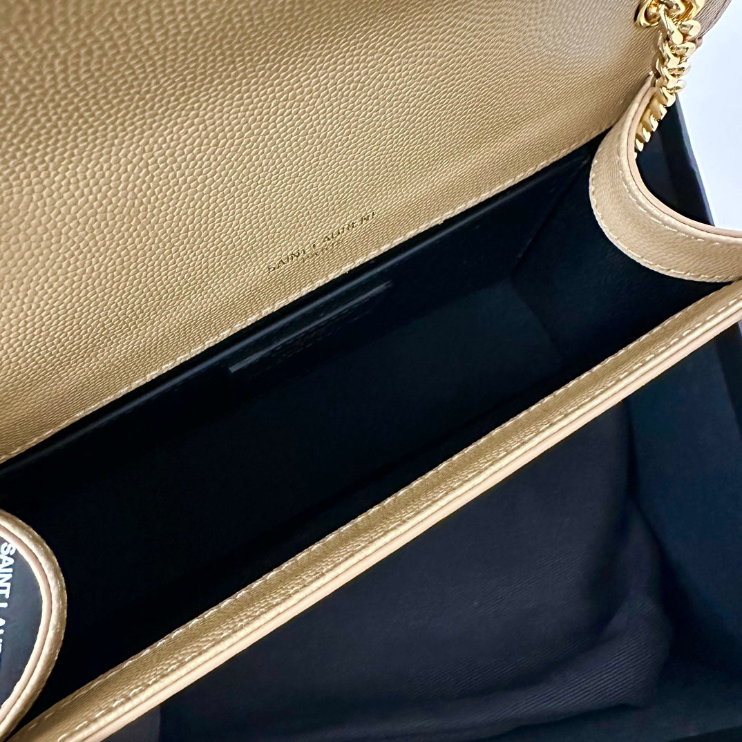 Saint Laurent Kate 20 Small in Calfskin Beige Cream with Gold Logo Bag