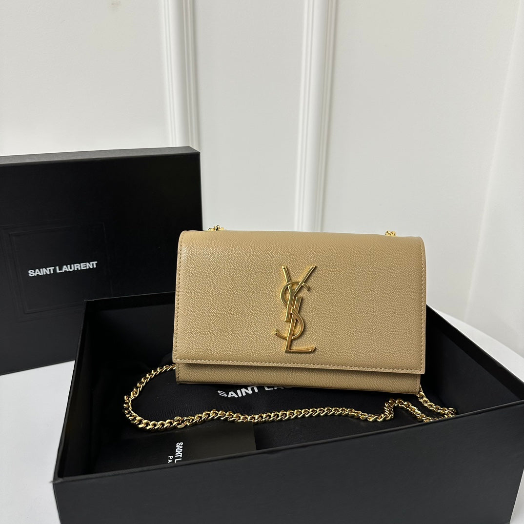 Saint Laurent Kate 20 Small in Calfskin Beige Cream with Gold Logo Bag